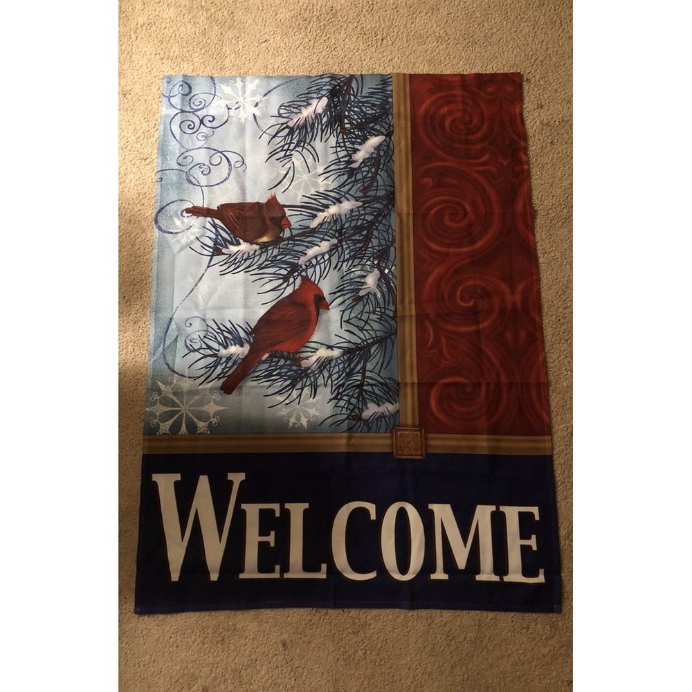 Cardinal Bird Welcome Christmas Holiday Flag 39 X 28